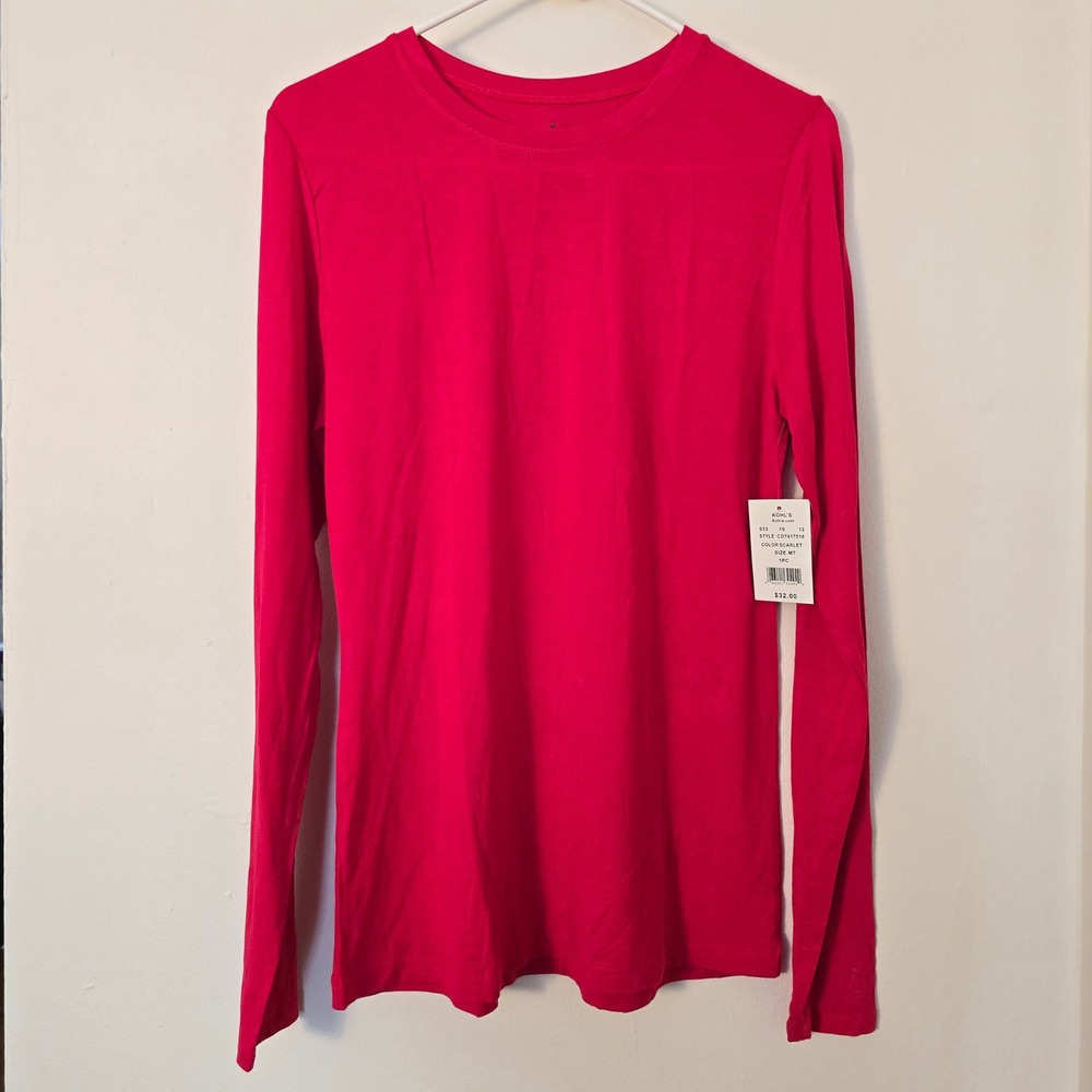 Cuddl Duds Shirt Long Sleeve Crew Neck Top NWT Womens Medium Tall Red